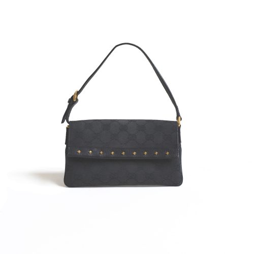 Vintage Gucci Monogram Studded Pochette Bag in Black | NITRYL