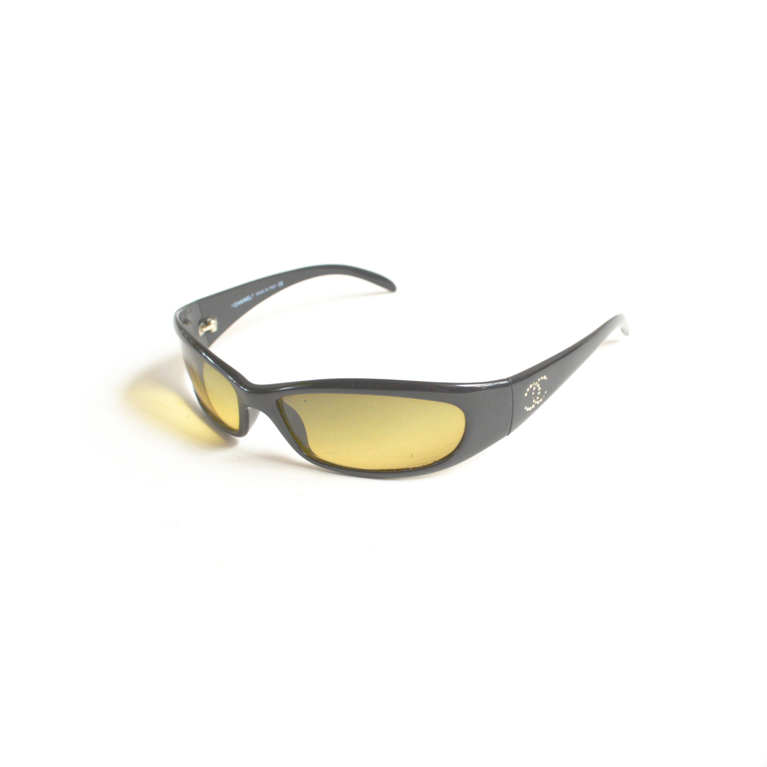 Vintage Chanel Chunky Diamante Sunglasses in black and yellow | NITRYL
