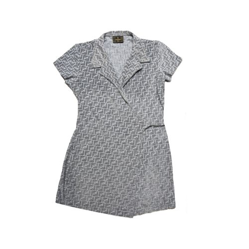 Vintage Fendi Zucca Monogram Terrycloth Wrap Dress in Grey Size M | NITRYL