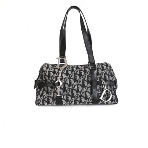 Vintage Dior Monogram Baguette Bag with Spellout Strap in Black | NITRYL