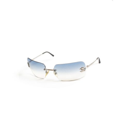 Vintage Chanel Diamante Rimless Ombre Sunglasses in Baby Blue | NITRYL