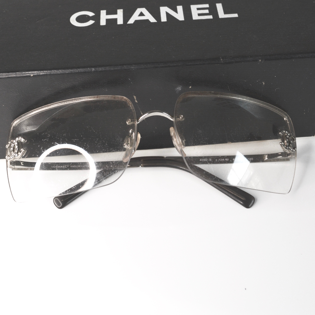 Chanel Diamante Rimless Sunglasses in Silver Nitryl