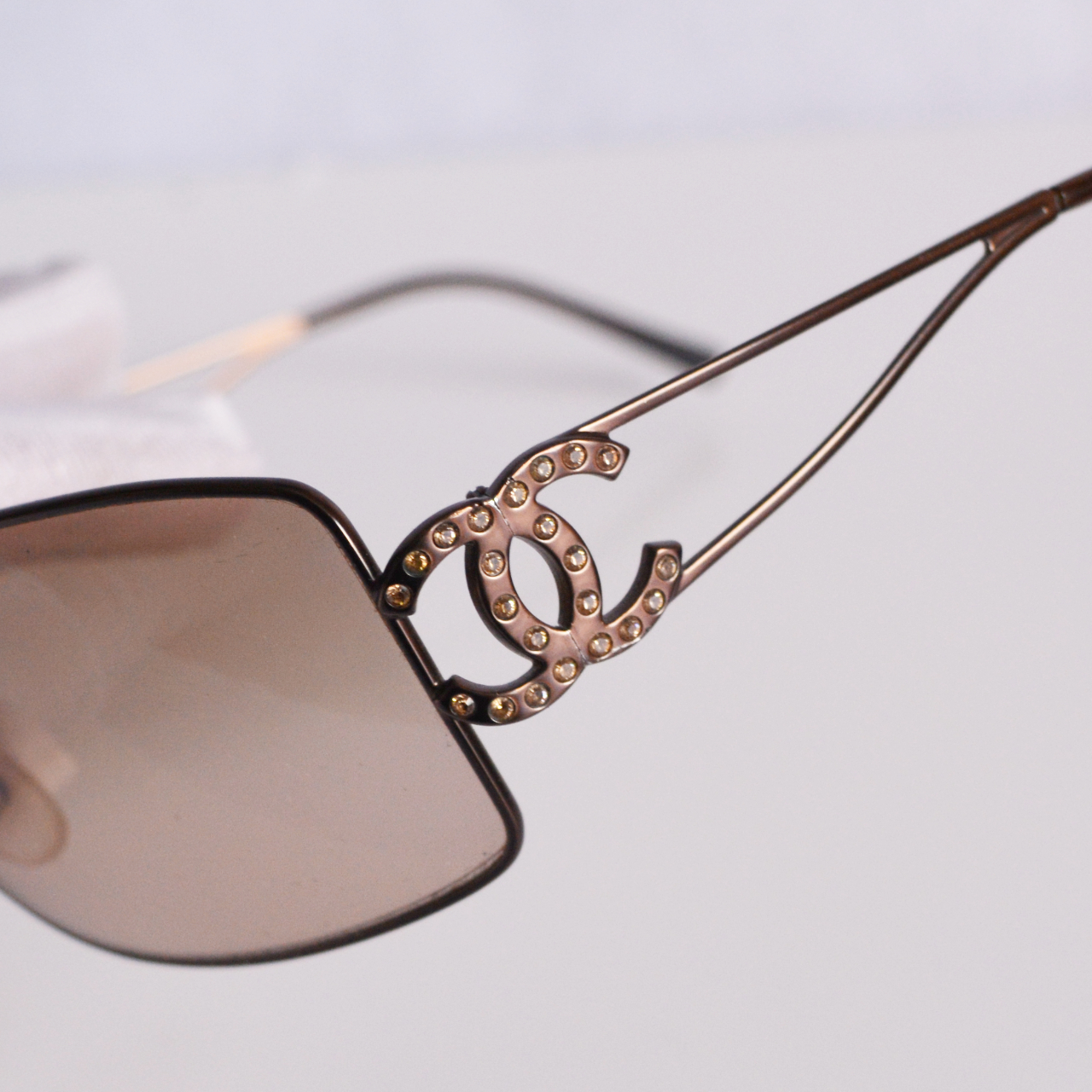 Chanel Diamante Rimless Shield Sunglasses in Brown Nitryl