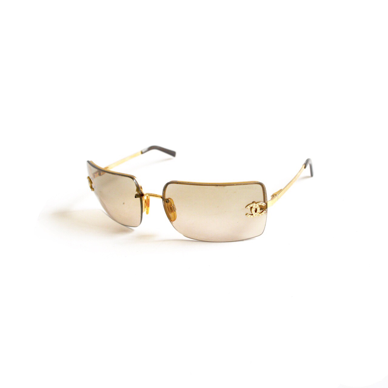 Vintage Chanel Diamante Rimless Ombre Sunglasses in Gold | NITRYL