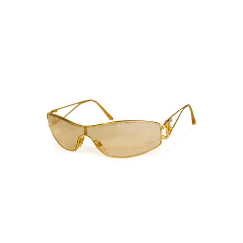Vintage Chanel Diamante Rimless Shield Sunglasses in Gold | NITRYL