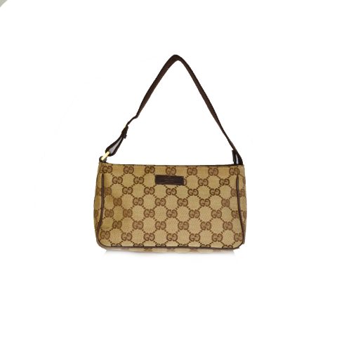 Vintage Gucci Monogram Mini Pochette Shoulder Bag in Beige | NITRYL