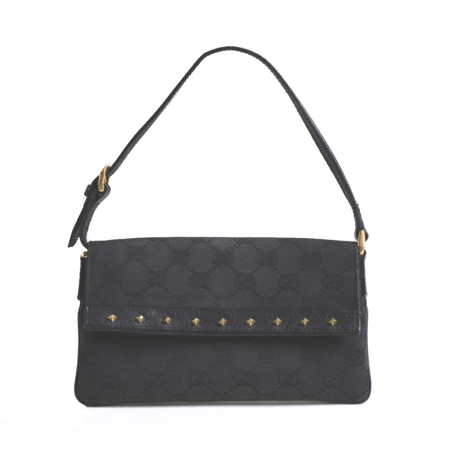 Vintage Gucci Monogram Studded Mini Pochette Shoulder Bag in Black | NITRYL