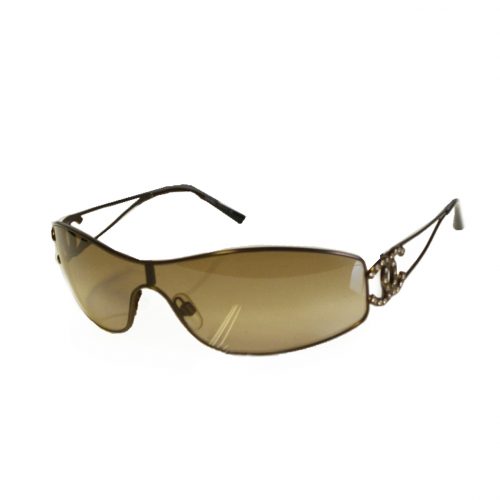 Vintage Chanel Diamante Rimless Shield Sunglasses in Brown | NITRYL