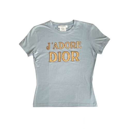 Vintage Dior 'J'adore' Patchwork T Shirt in Baby Blue | NITRYL