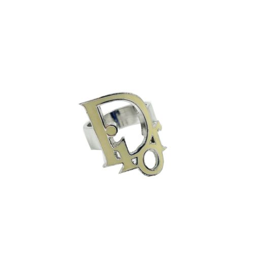 Vintage Dior Logo Enamel Ring in Silver and Cream | NITRYL