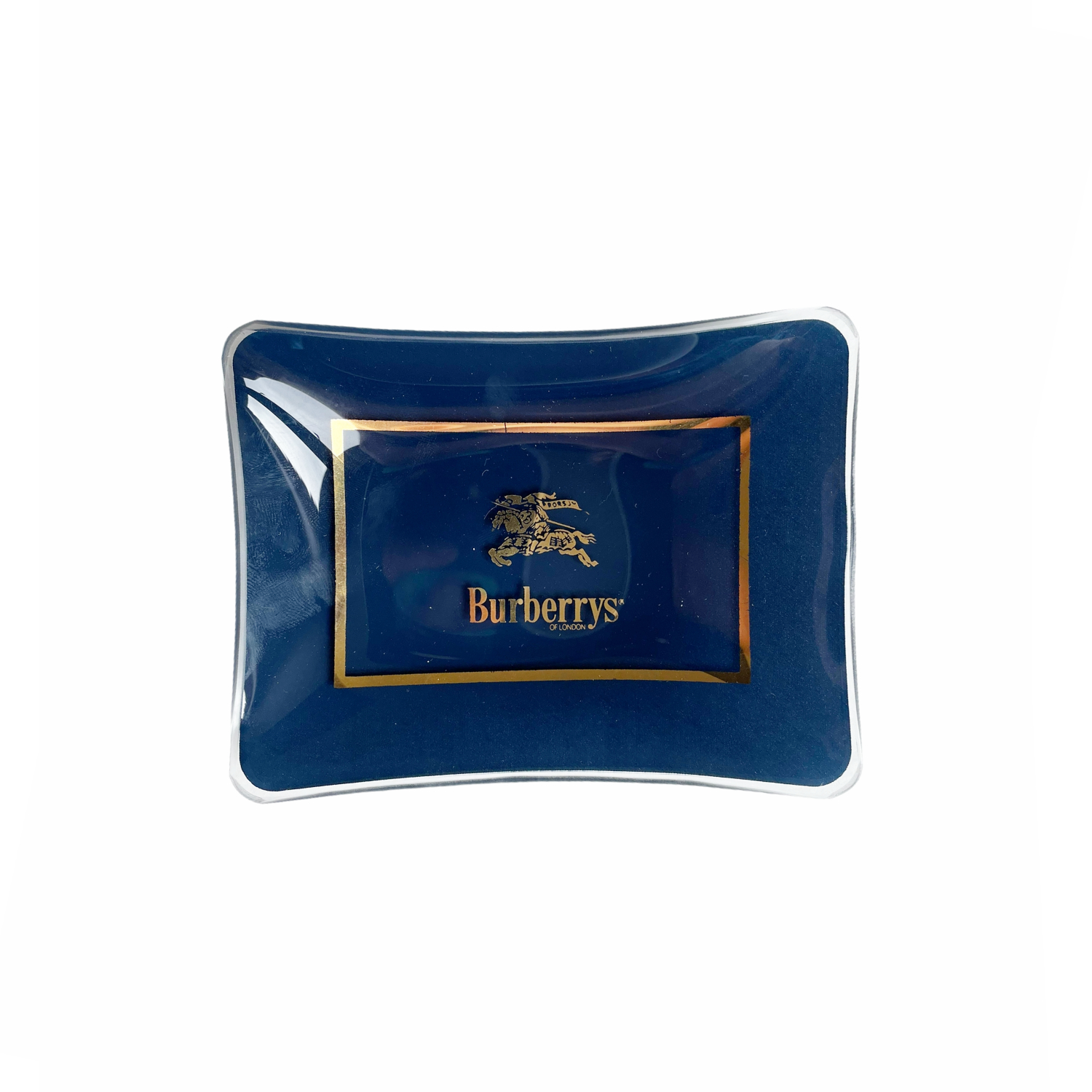 Vintage Burberry Glass Ashtray in Navy and Gold | NITRYL