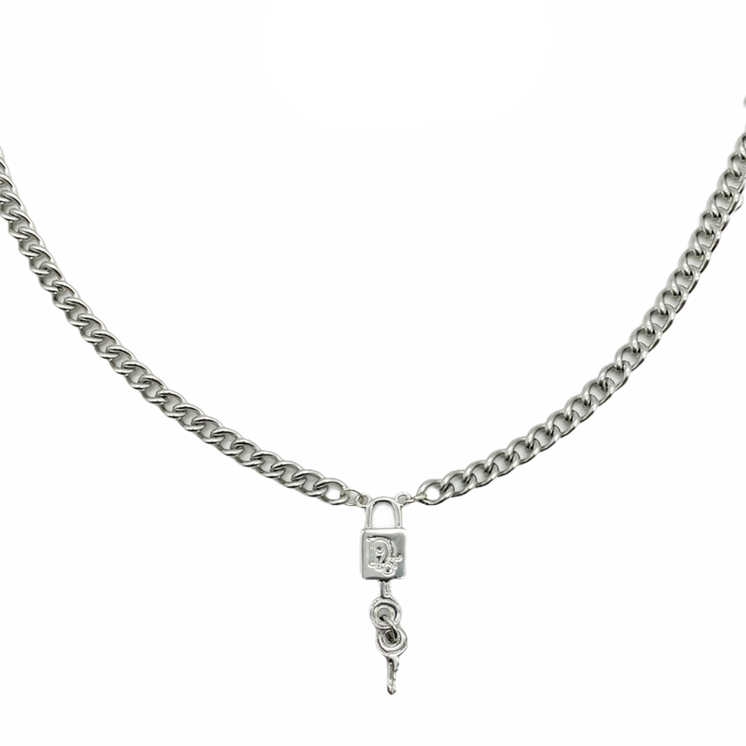 Vintage Dior Reworked Padlock Necklace in Silver | NITRYL