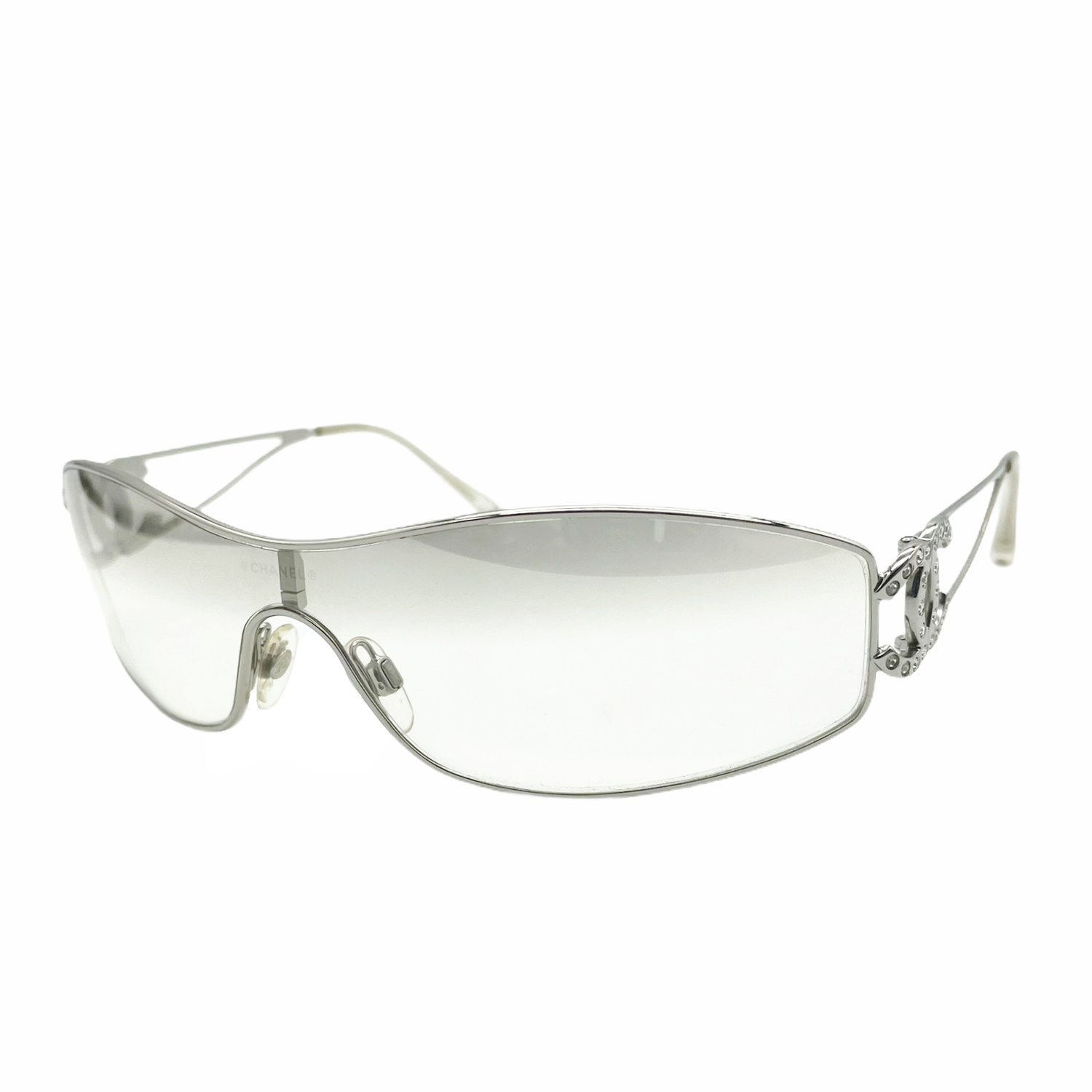 Chanel Diamante Rimless Visor Sunglasses in Silver Nitryl