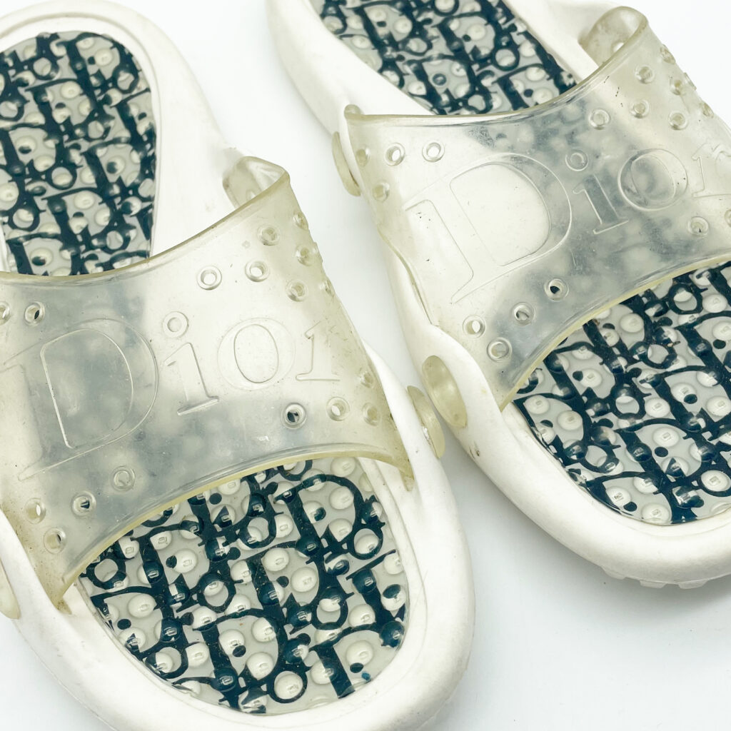 Dior Monogram Rubber Pool Slides in White and Blue UK 6 Nitryl