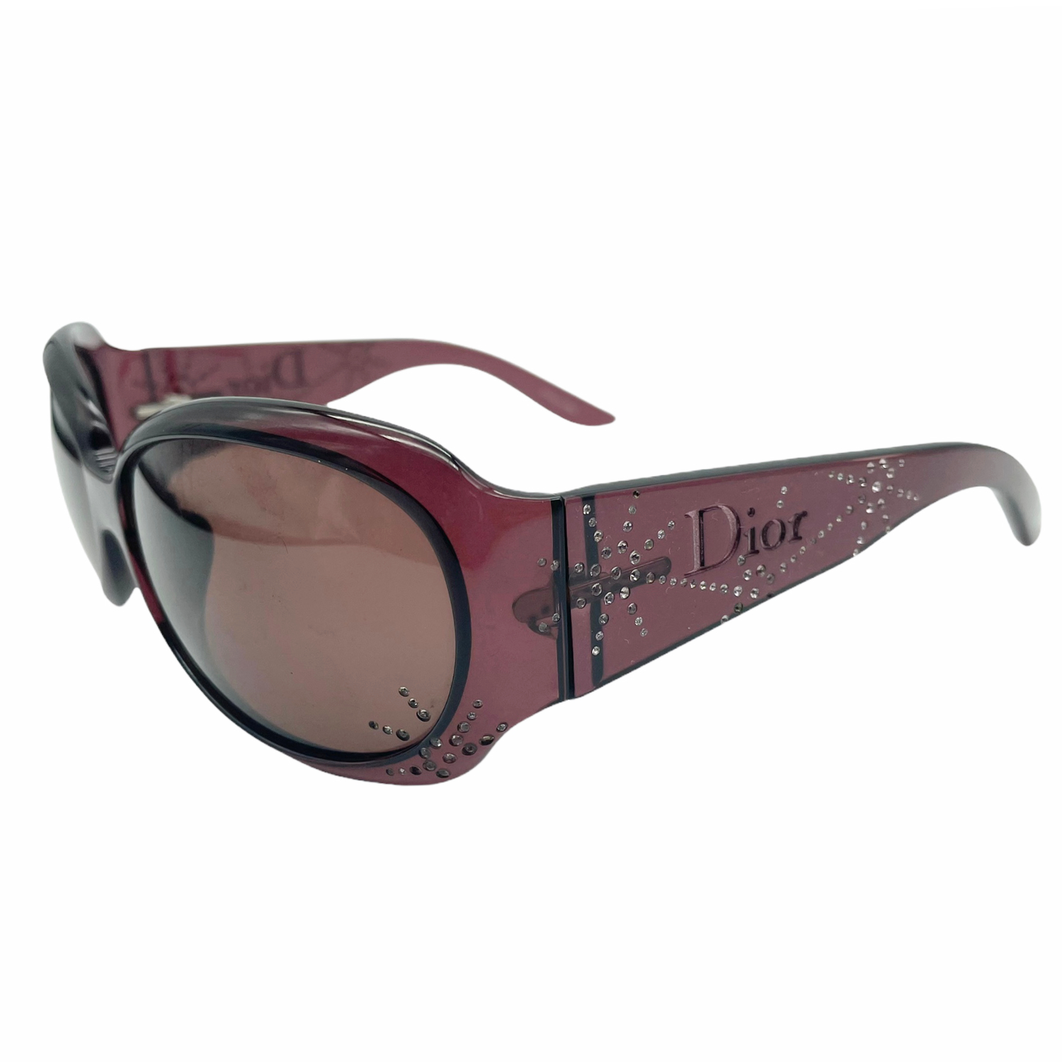 Vintage Dior Diamante Logo Sunglasses in Maroon/Brown | NITRYL