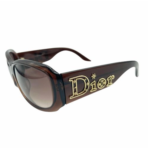 Vintage Dior Chunky Logo Spellout Sunglasses in Brown and Gold | NITRYL