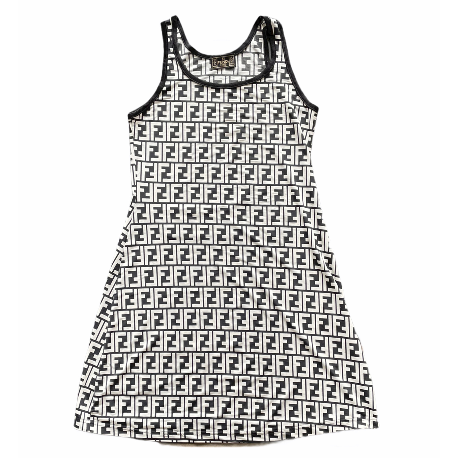 Fendi Monogram A Line Mini Dress in Black and White