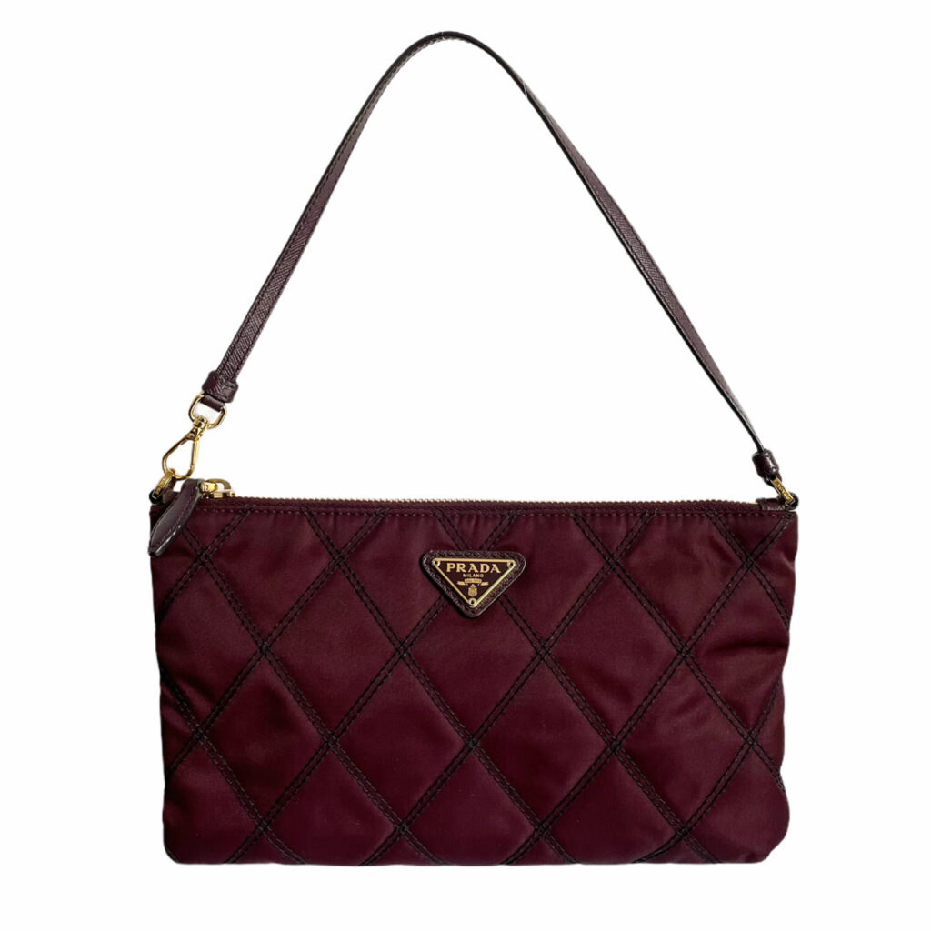 Prada Nylon Quilted Mini Shoulder Bag in Maroon Nitryl