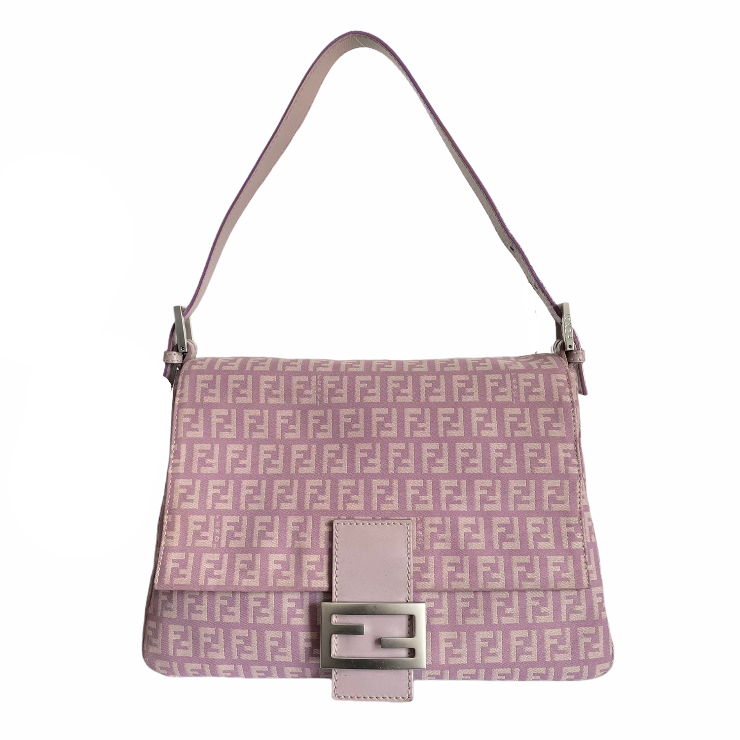 Fendi Zucchino Monogram Mama Shoulder Baguette in Lilac Pink