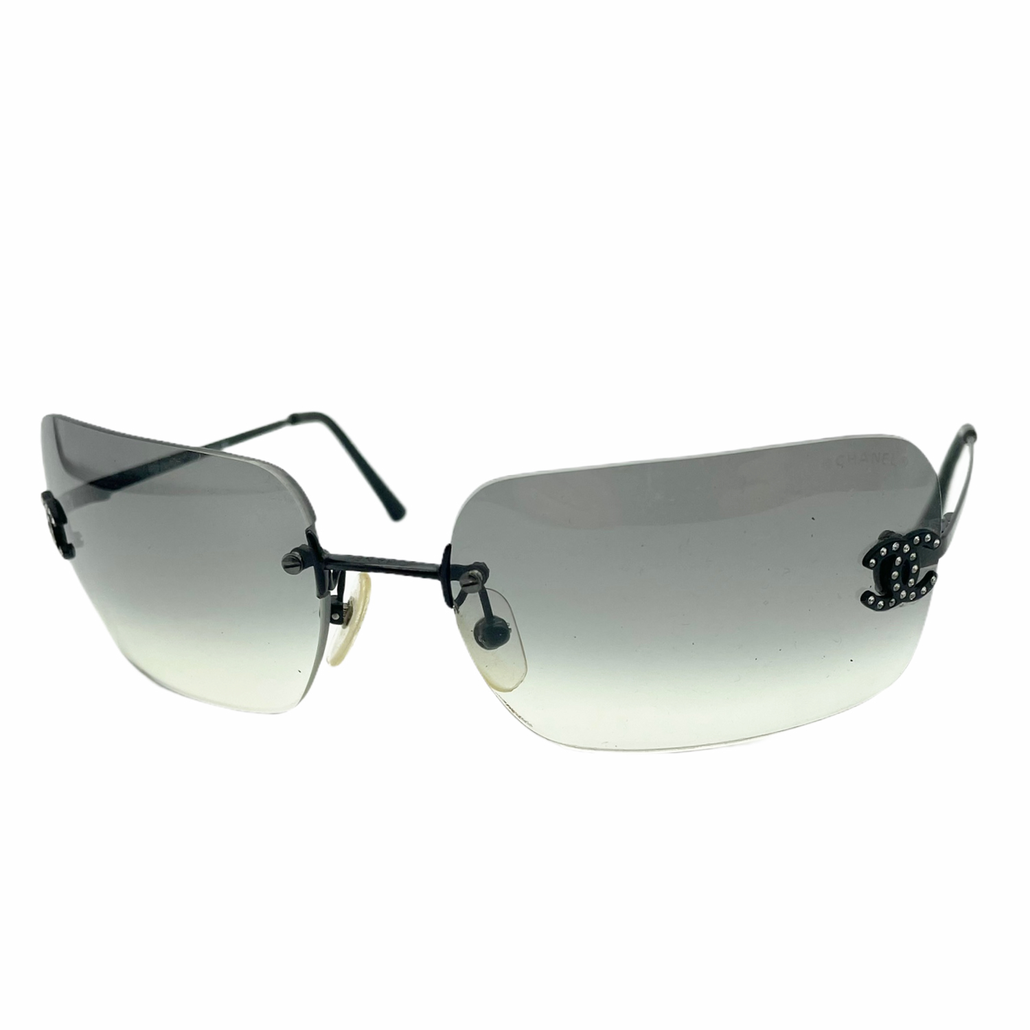 Chanel Diamante Rimless Sunglasses in Grey Nitryl