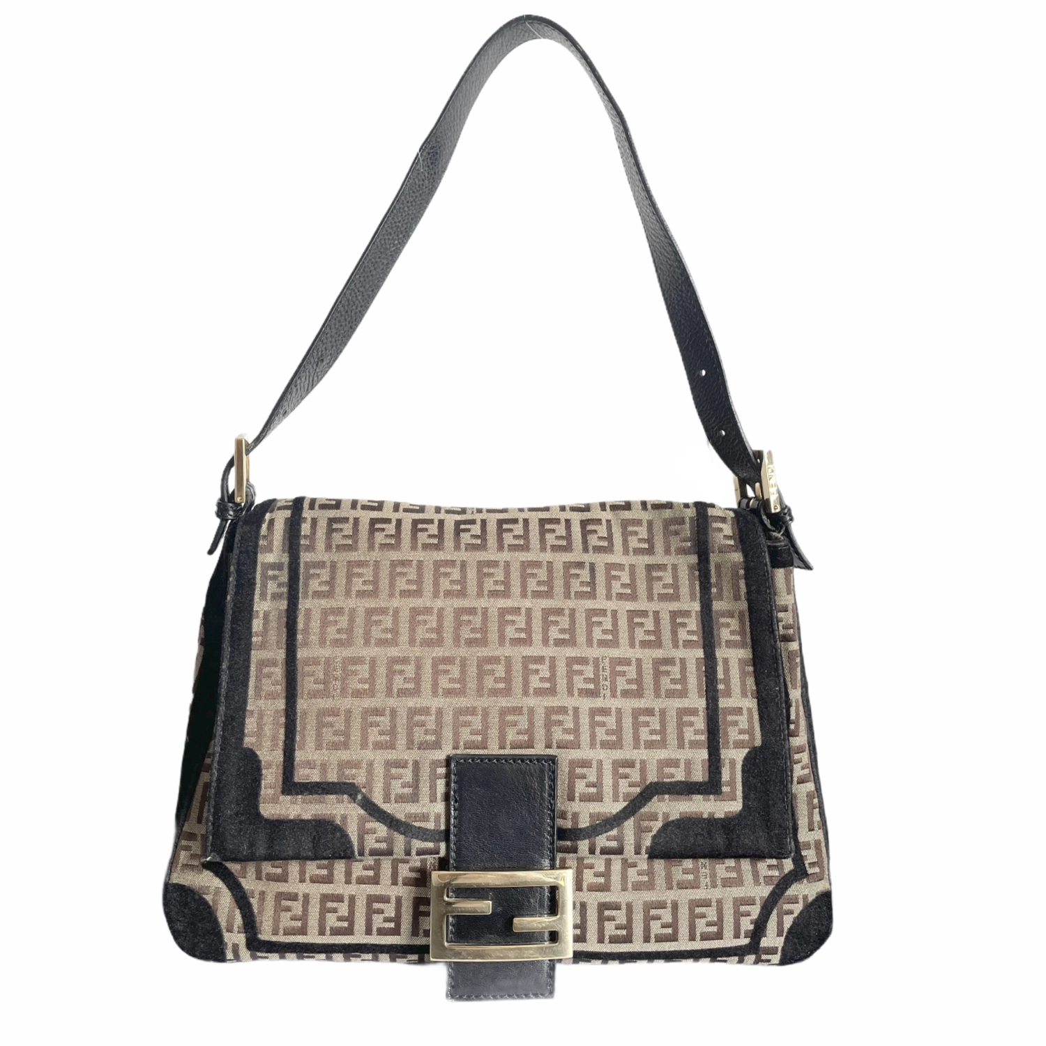 Fendi Monogram Mama Baguette Shoulder Bag in Brown and Black – Nitryl