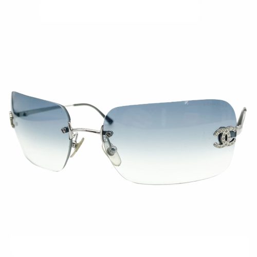 Vintage Chanel Diamante Rimless Sunglasses in Baby Blue | NITRYL