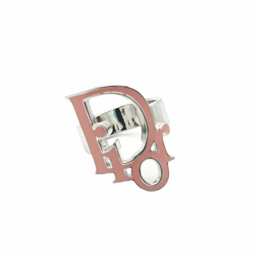Vintage Dior Logo Monogram Ring in Silver and Pink | NITRYL