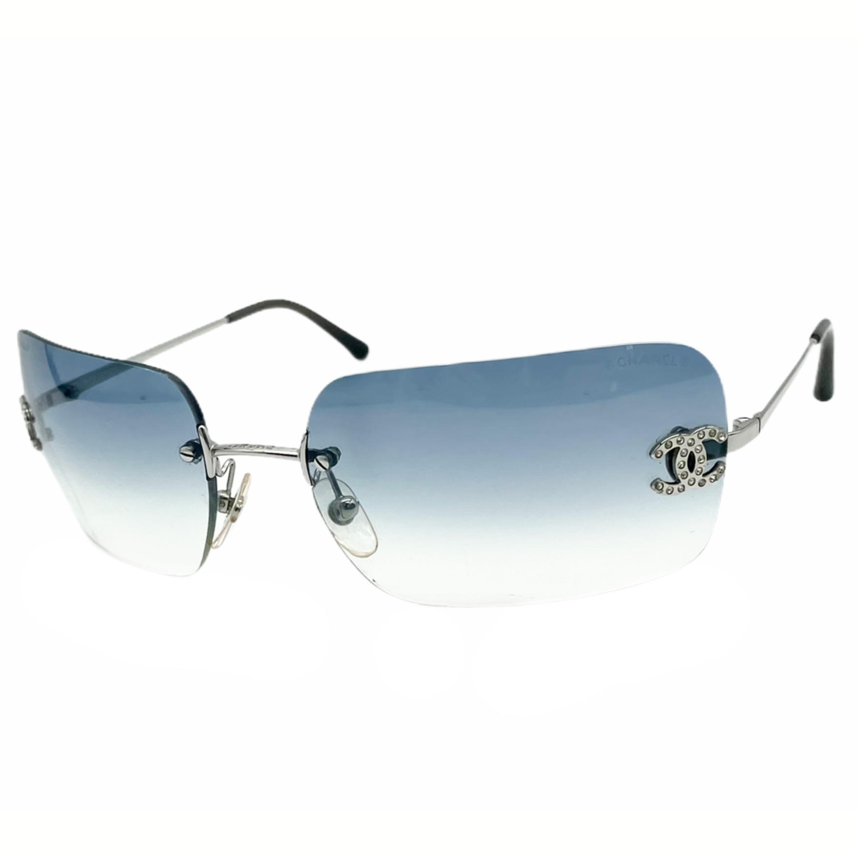 Chanel Diamante Rimless Sunglasses in Baby Blue Nitryl