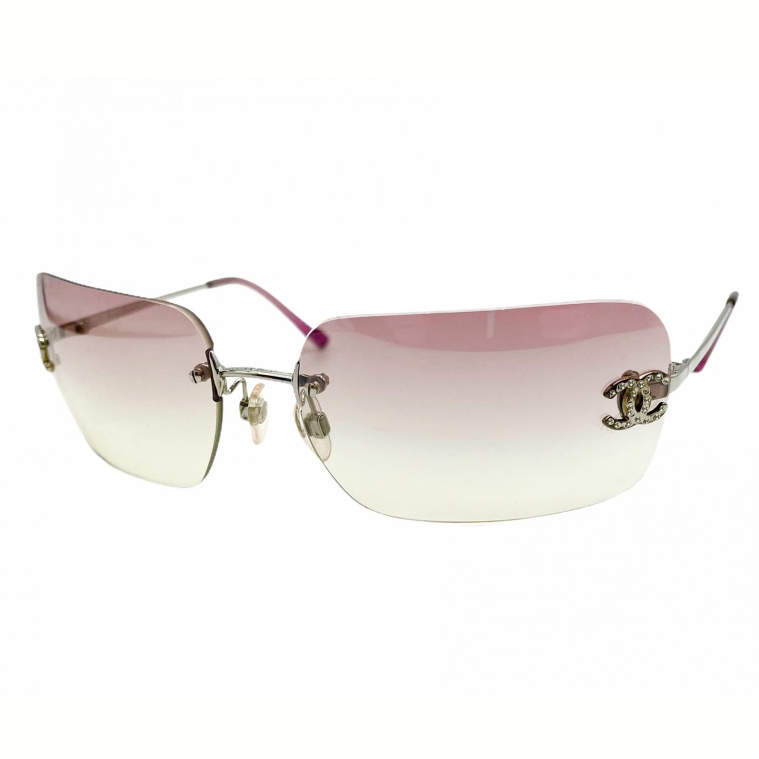 Vintage Chanel Rimless Diamante Sunglasses in Baby Pink | NITRYL