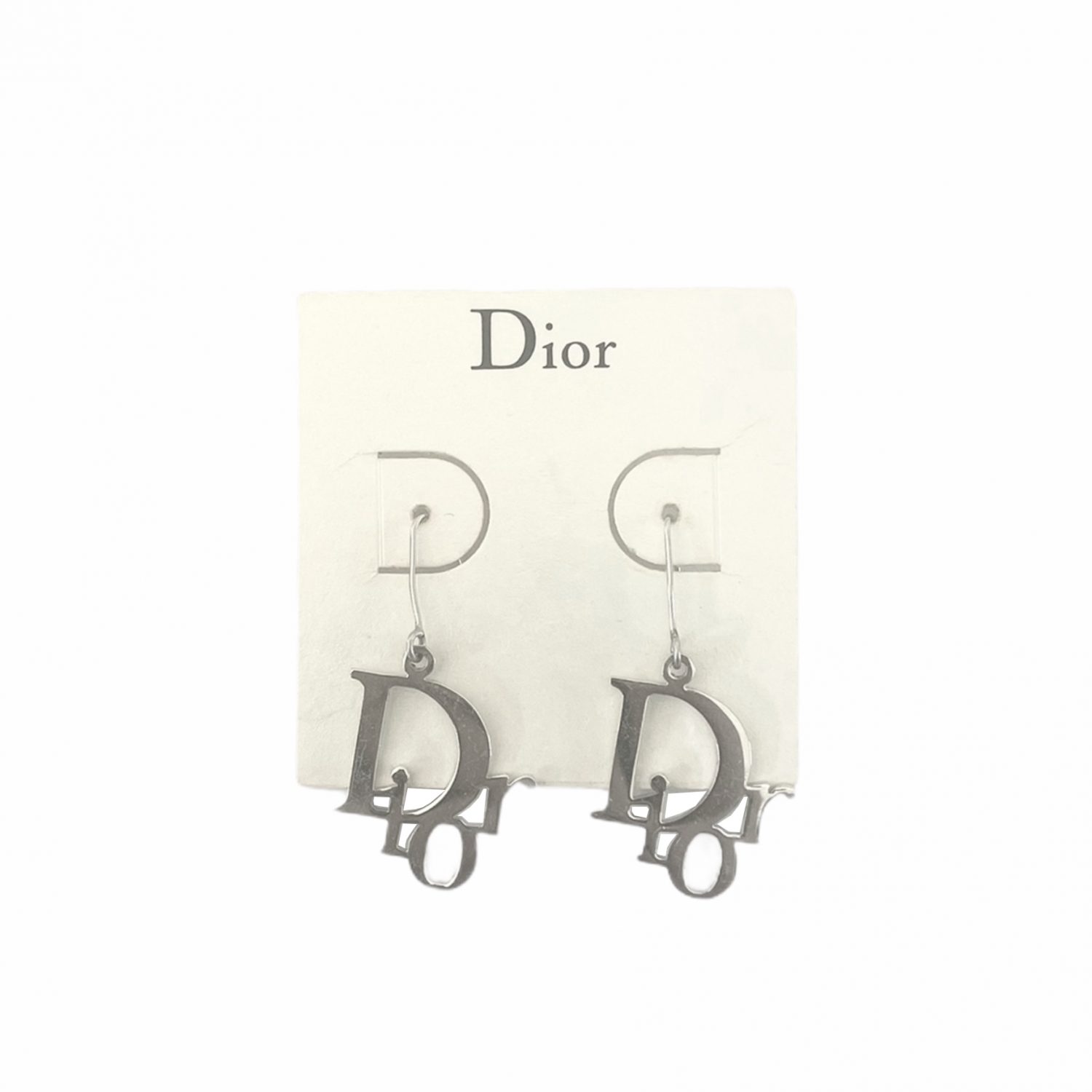 Vintage Dior Logo Drop Earrings in Silver | NITRYL