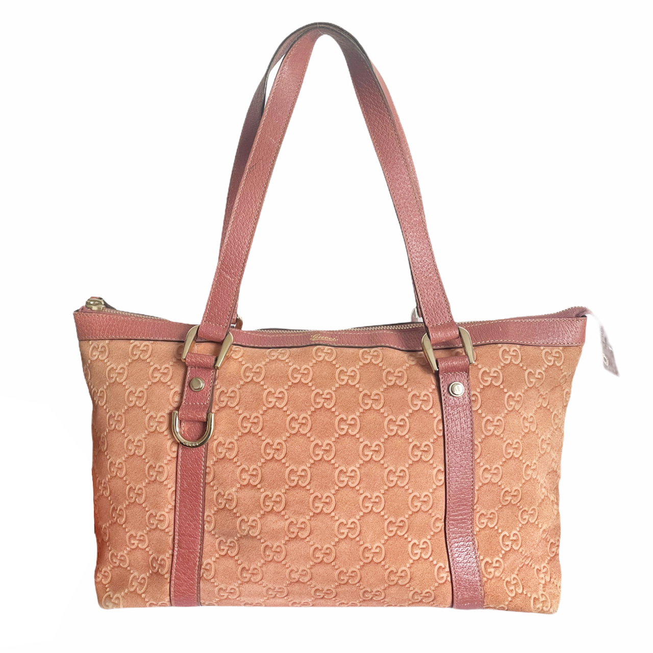 Vintage Gucci Monogram Shoulder Tote Bag in Salmon Pink | NITRYL