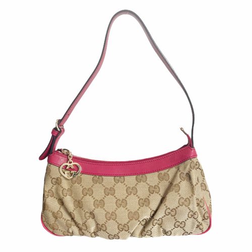 Vintage Gucci Monogram Mini Baguette Bag in Beige and Pink | NITRYL