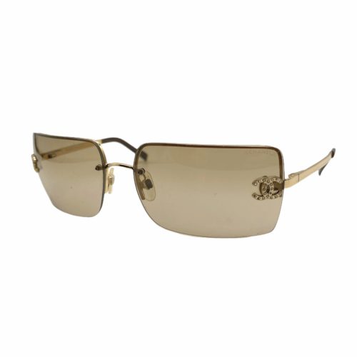 Vintage Chanel Diamante Rimless Sunglasses in Brown and Gold | NITRYL