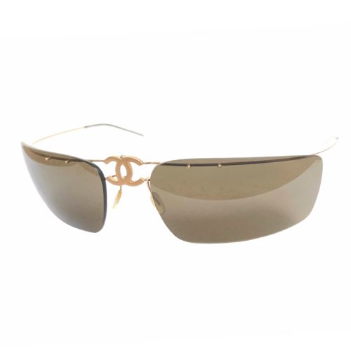 Vintage Chanel Rimless Folding Sunglasses in Brown and Gold | NITRYL
