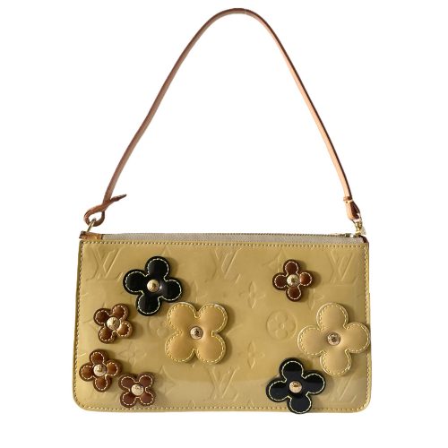 Vintage Louis Vuitton Vernis Flower Pochette Mini Bag in Beige | NITRYL