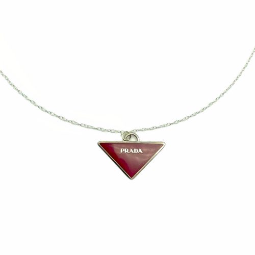 Reworked Prada Plaque Necklace in Silver and Maroon | NITRYL