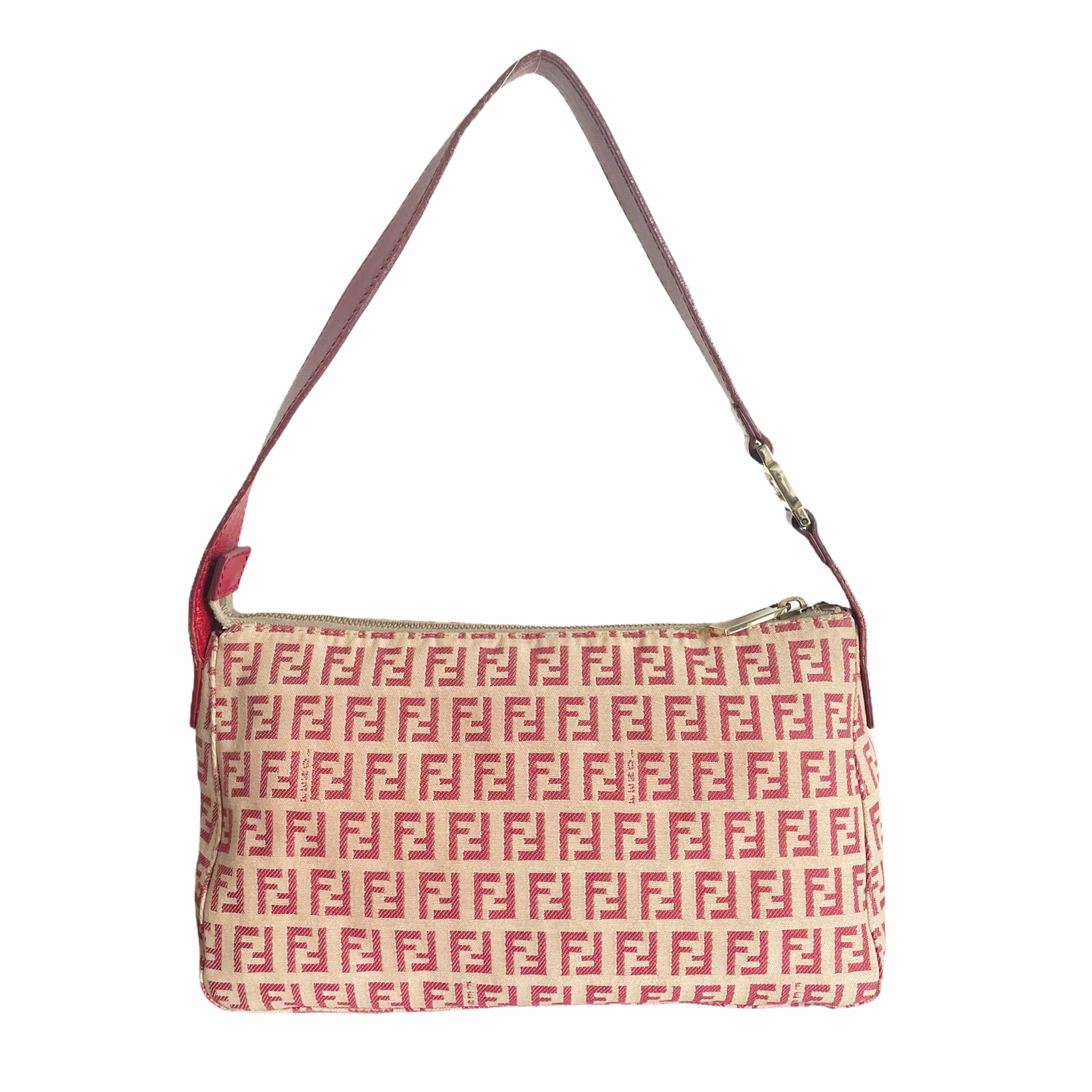 Fendi Monogram Shoulder Baguette Bag in Beige and Red