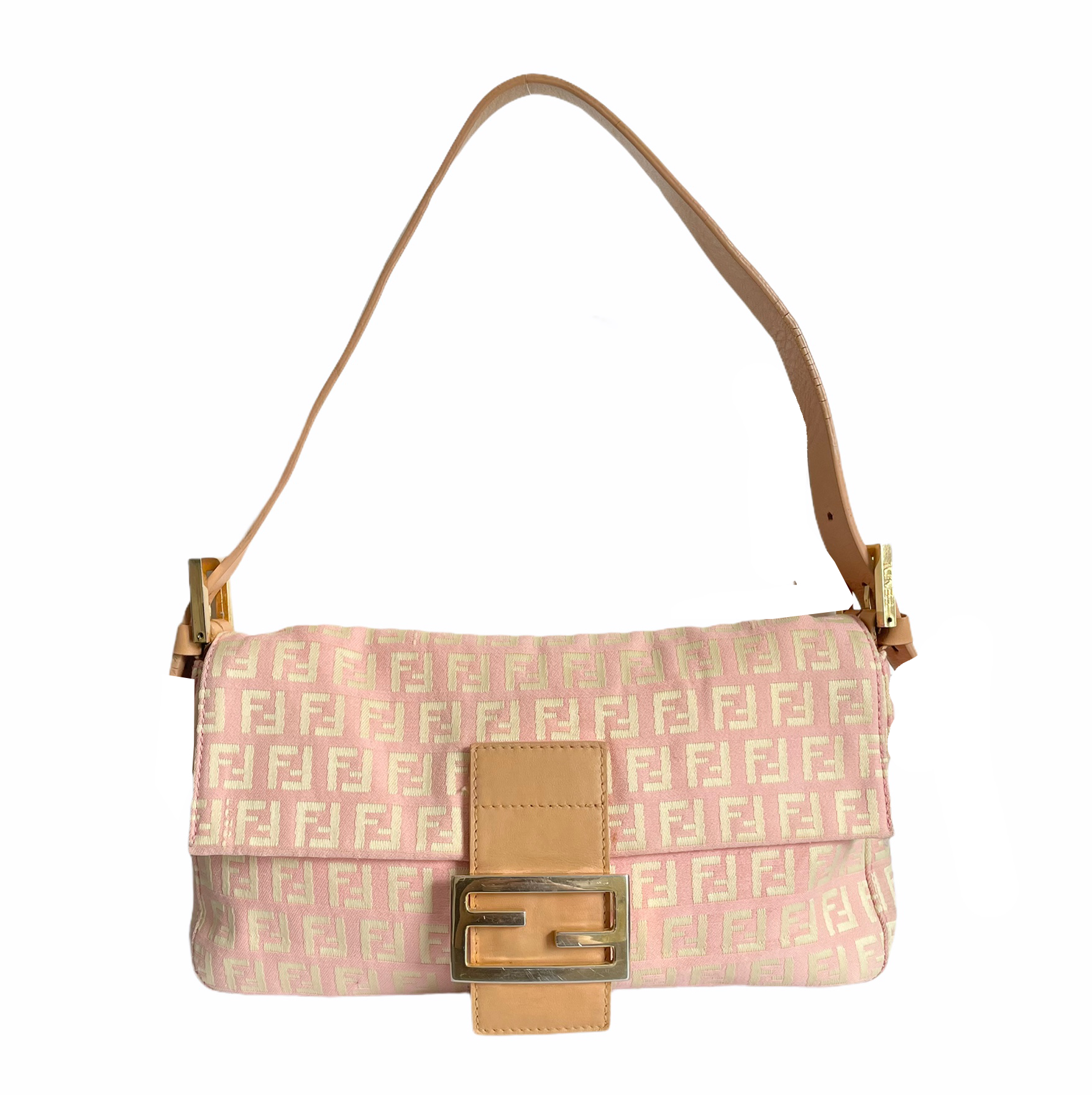 Fendi Vintage Pink Zucchino Monogram Shoulder Bag Baguette