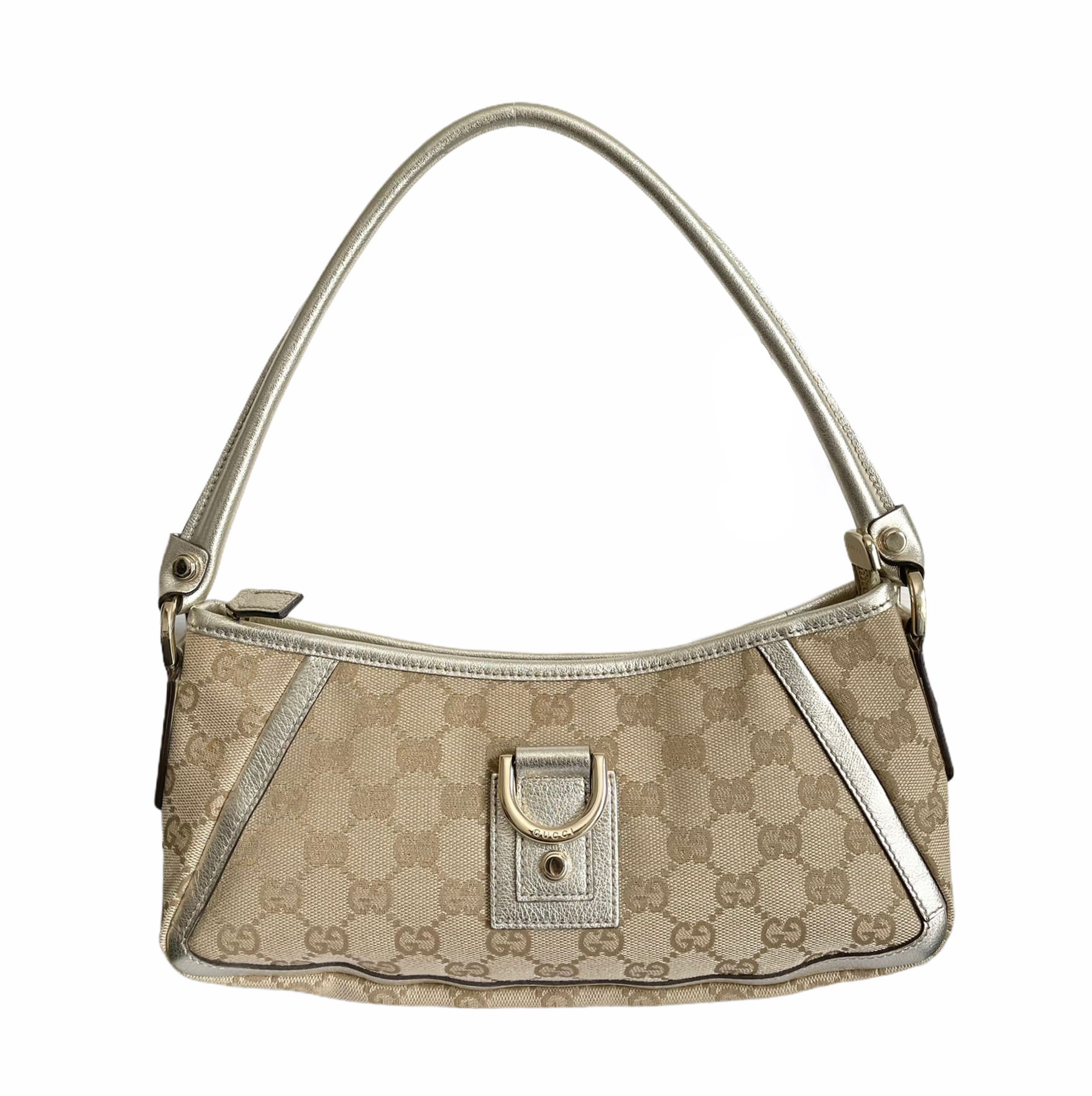 Gucci Monogram Baguette Shoulder Bag in Beige and Gold – Nitryl