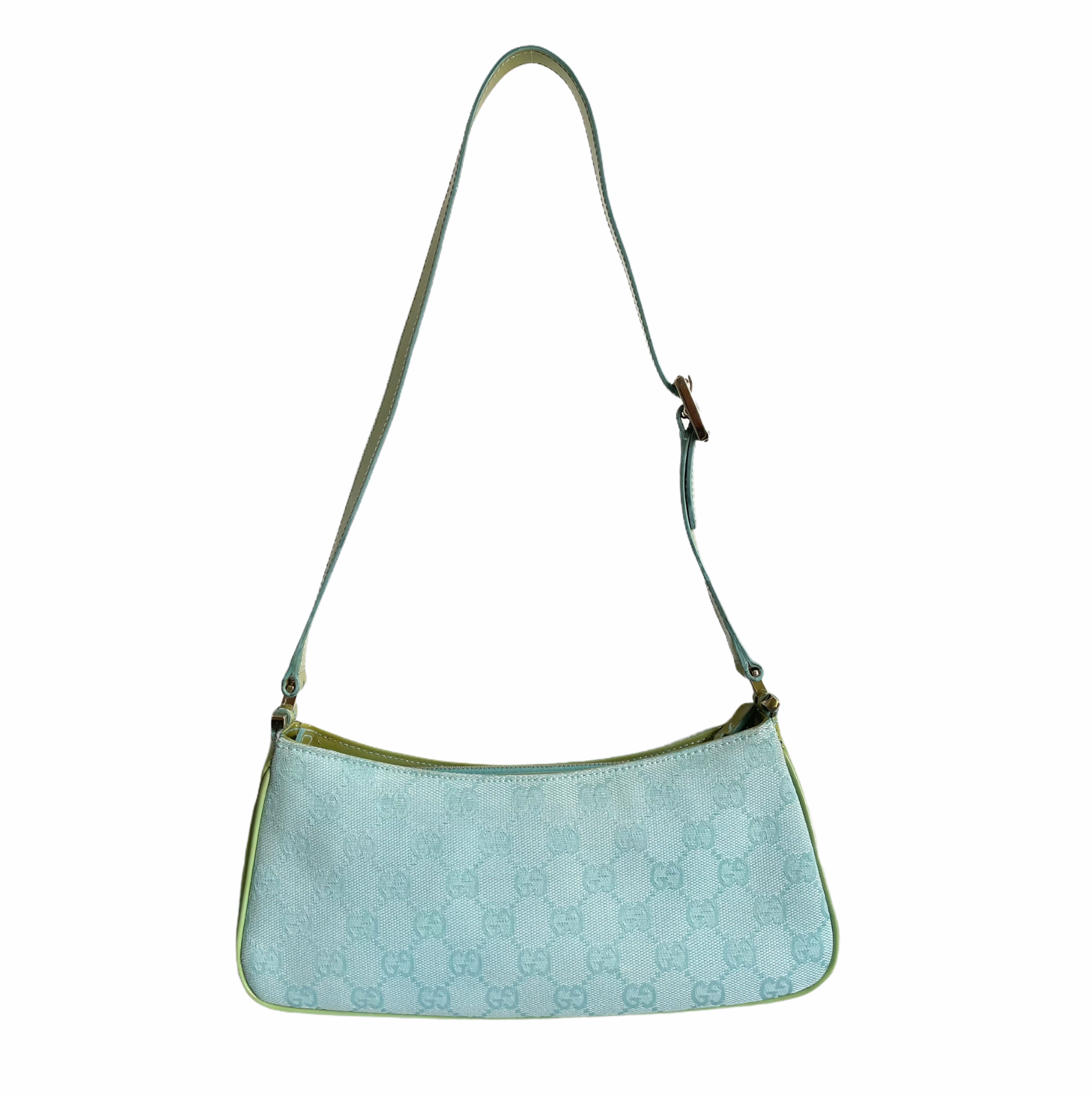 Gucci Monogram Baguette Shoulder Bag in Blue and Green