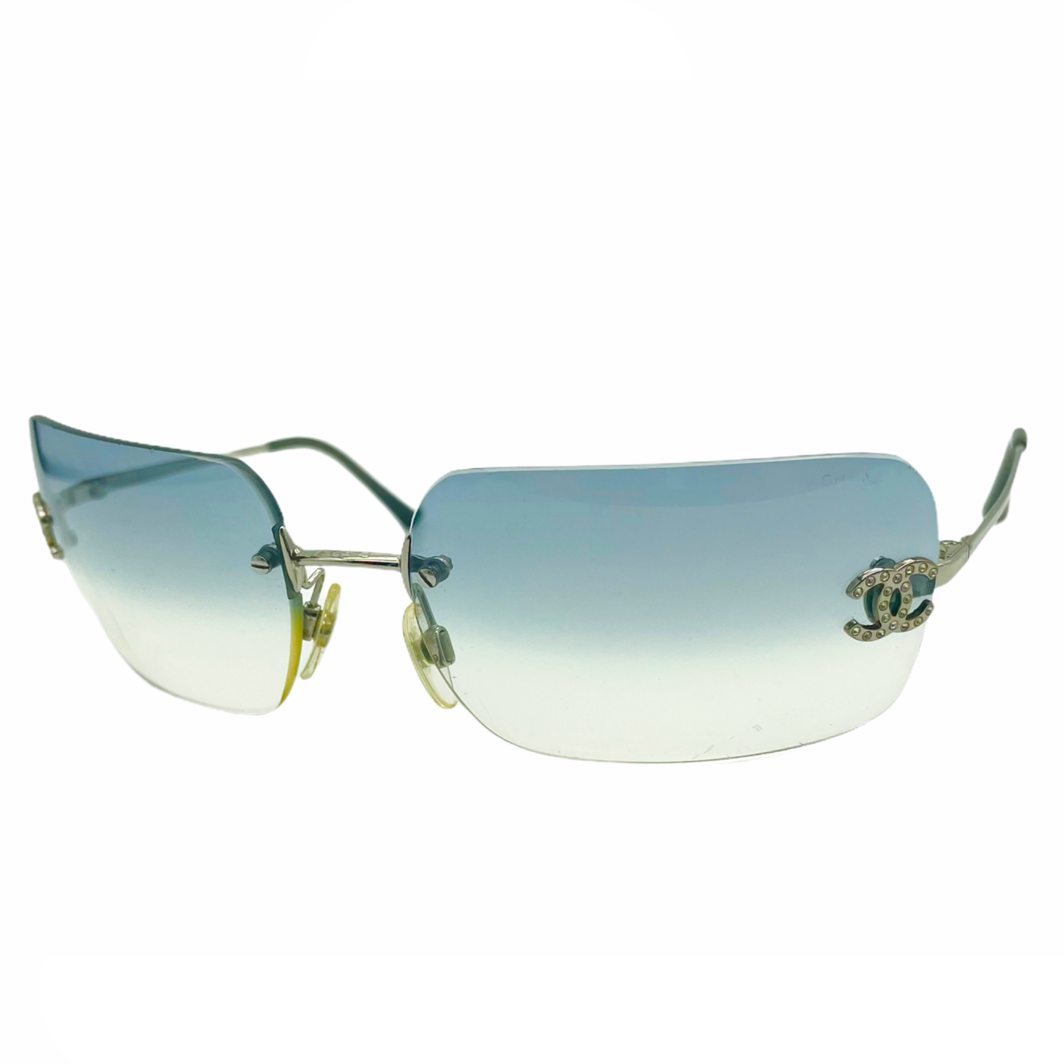 Vintage Chanel Diamante Rimless Sunglasses in Blue | NITRYL