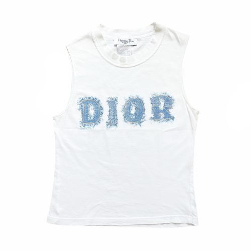 Vintage Dior Denim Spellout Logo Vest Top in White | NITRYL