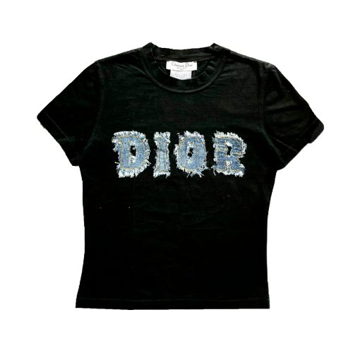 Vintage Dior Denim Spellout Logo T-Shirt in Black | NITRYL