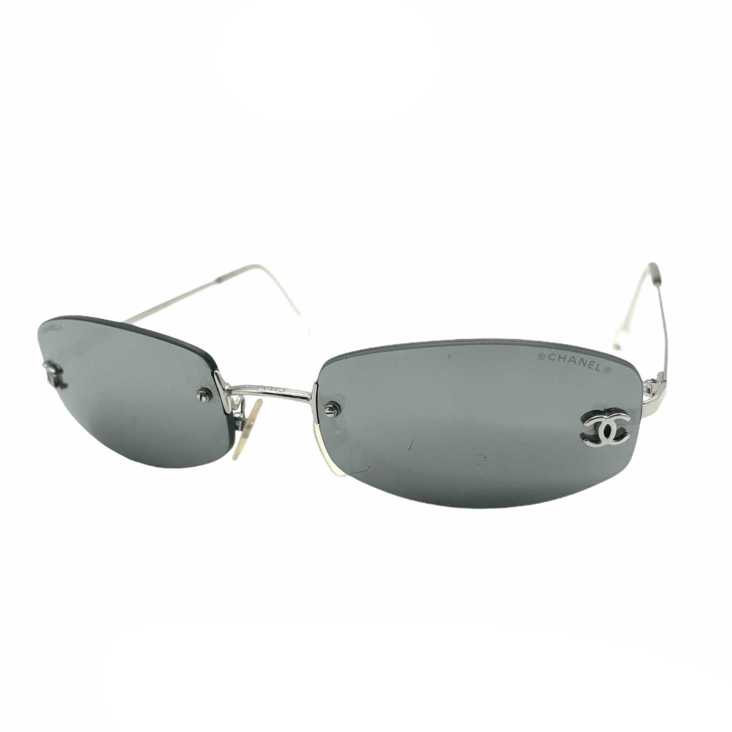Chanel Rimless Mirrored Sunglasses in Silver Nitryl