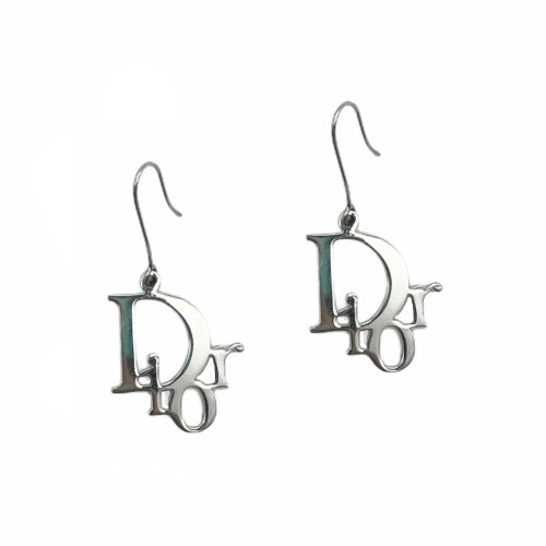 Vintage Dior Monogram Logo Drop Earrings in Silver | NITRYL