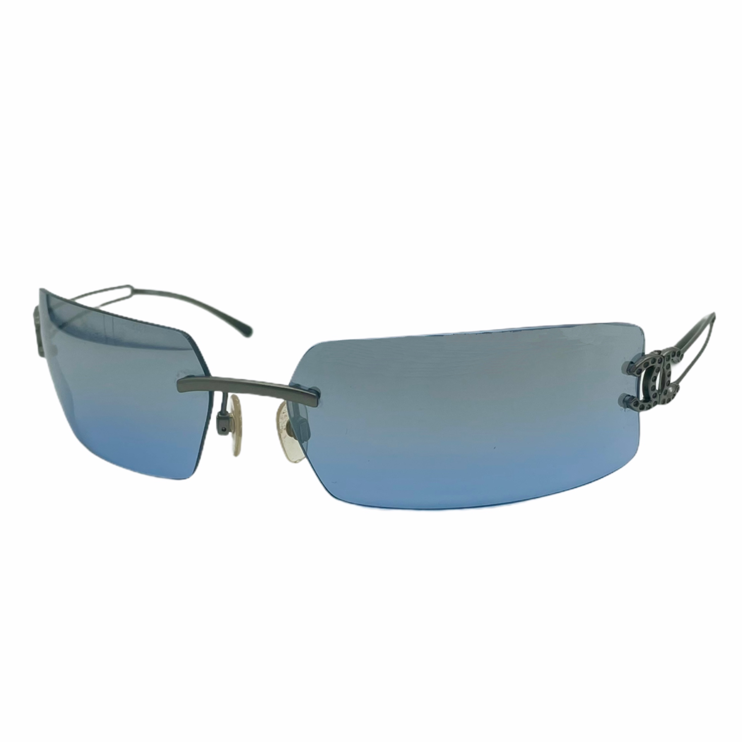 Vintage Chanel Diamante Rimless Sunglasses in Blue | NITRYL