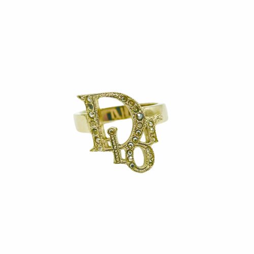 Vintage Dior Diamante Logo Ring in Gold | NITRYL