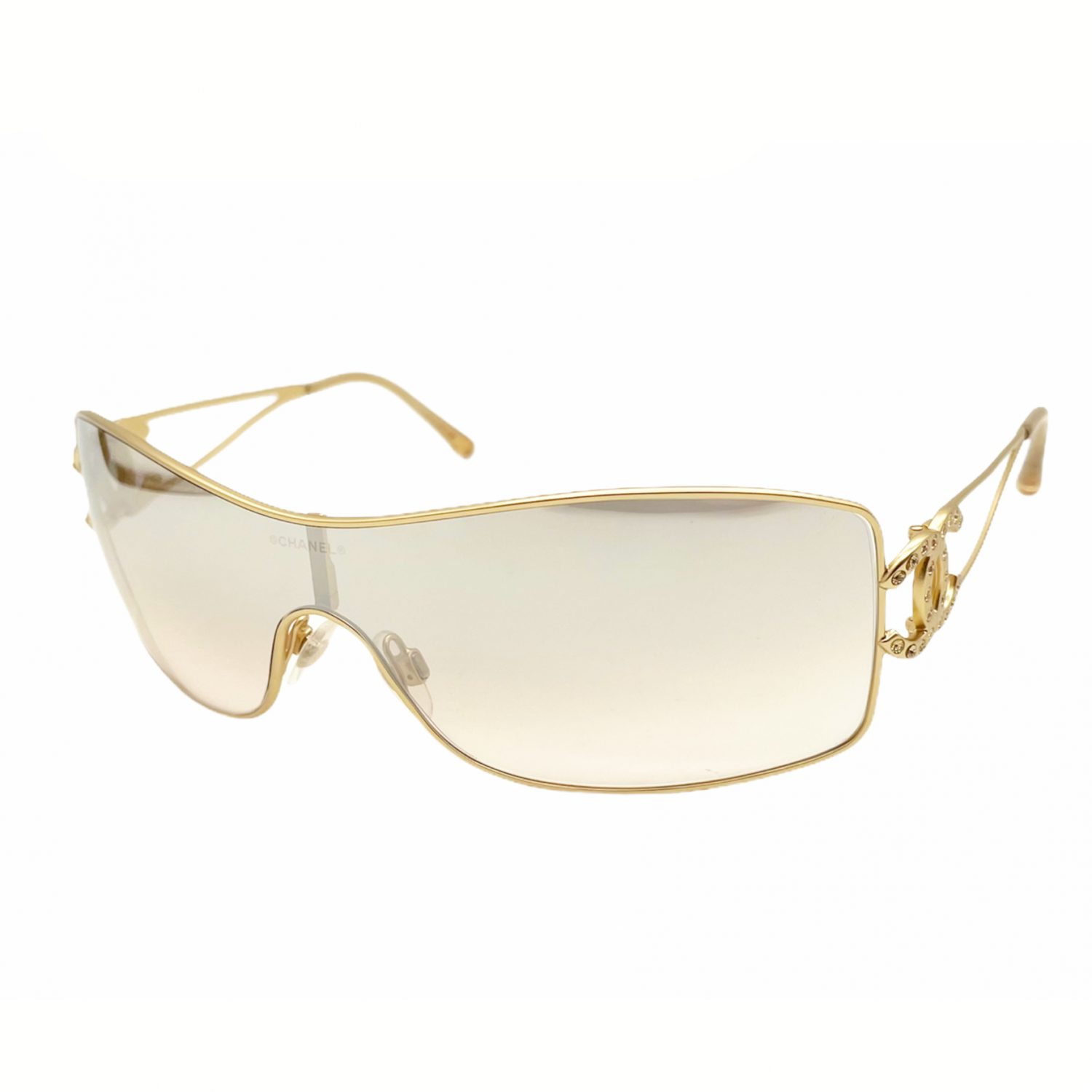 Vintage Chanel Diamante Rimless Visor Sunglasses in Gold | NITRYL