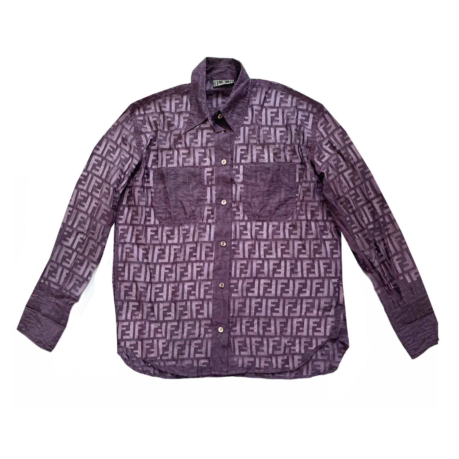 Vintage Fendi Monogram Sheer Shirt in Maroon/Purple | NITRYL