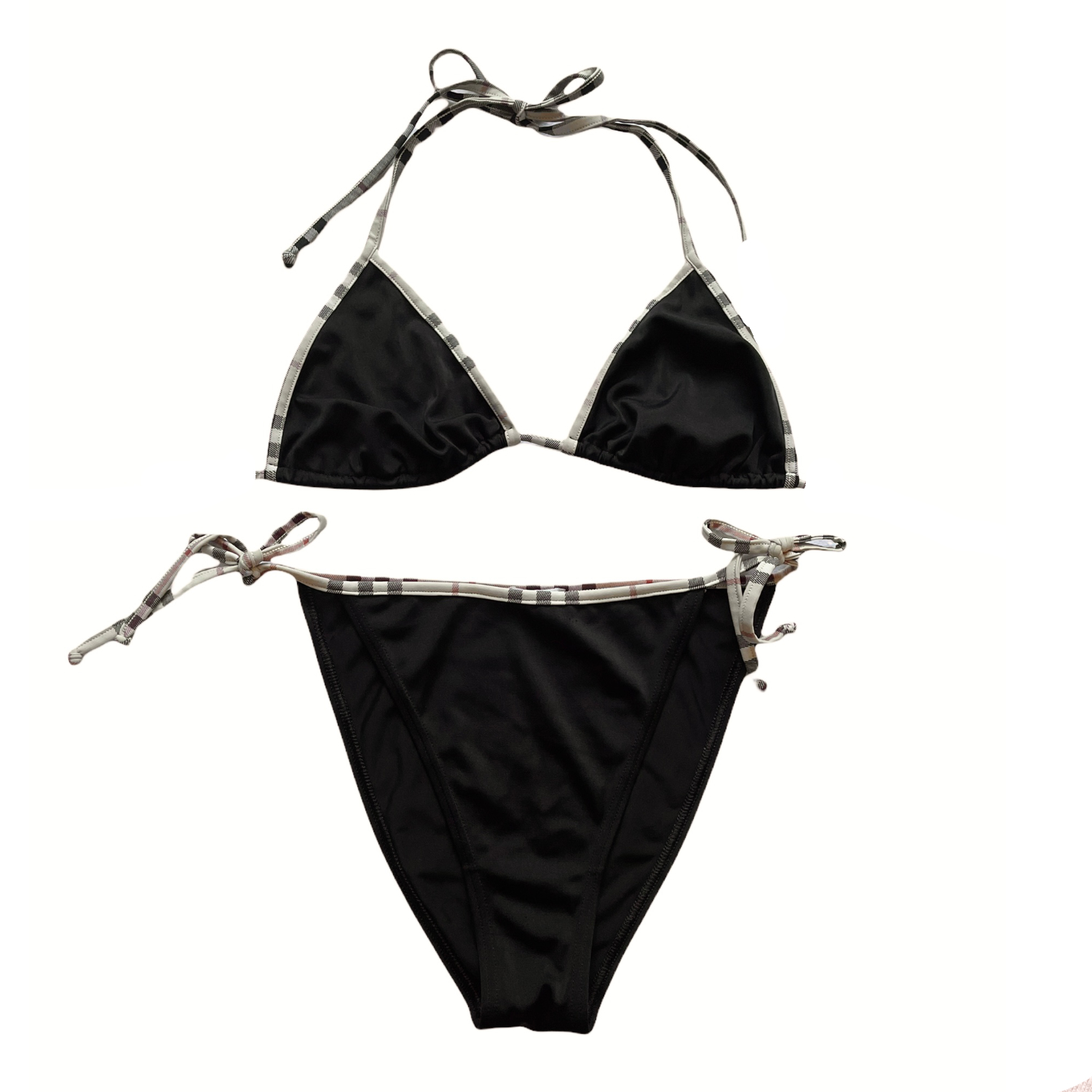 Vintage Burberry Bikini in Black with Nova Check Trim | NITRYL